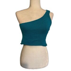Belle Womens Solid Teal Blue Crop Toga Tank Knit Sweater Medium Bali